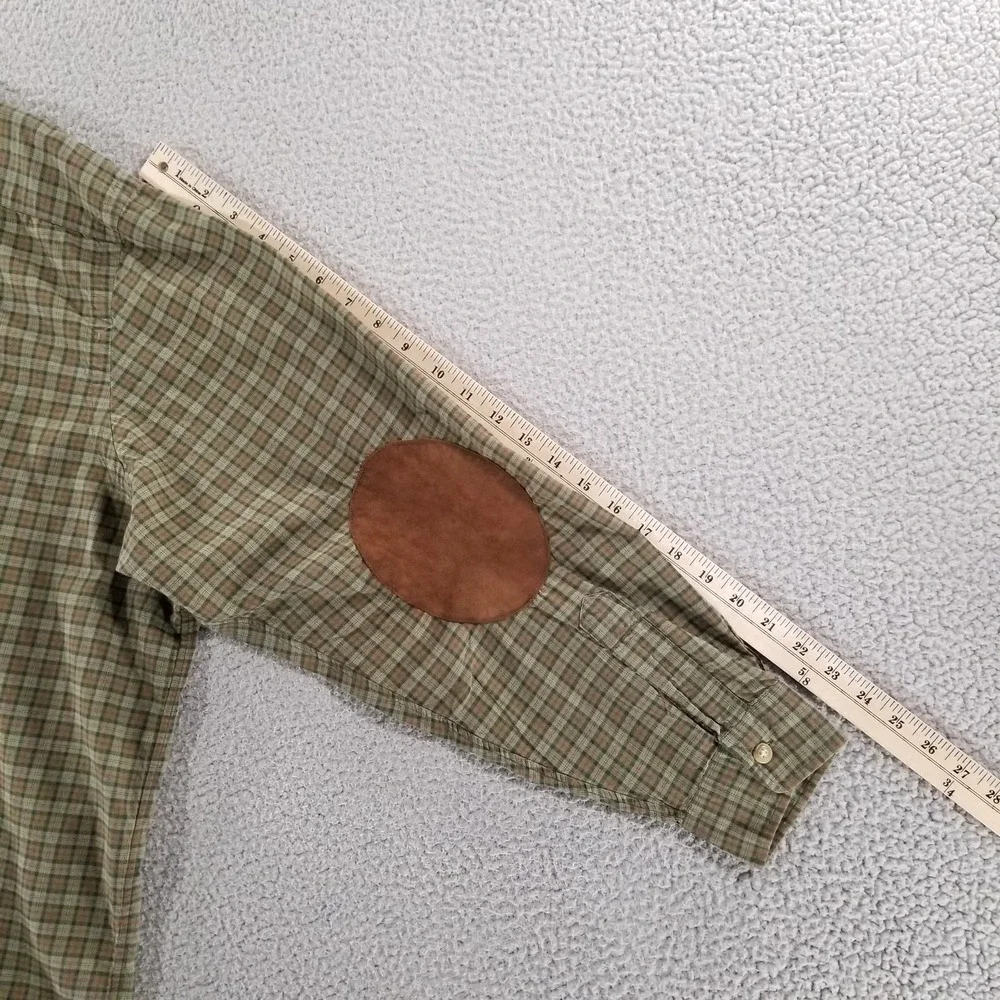 Polo Ralph Lauren Shirt Mens Big 3X Green Plaid Elbow Patch Long Sleeve Cotton
